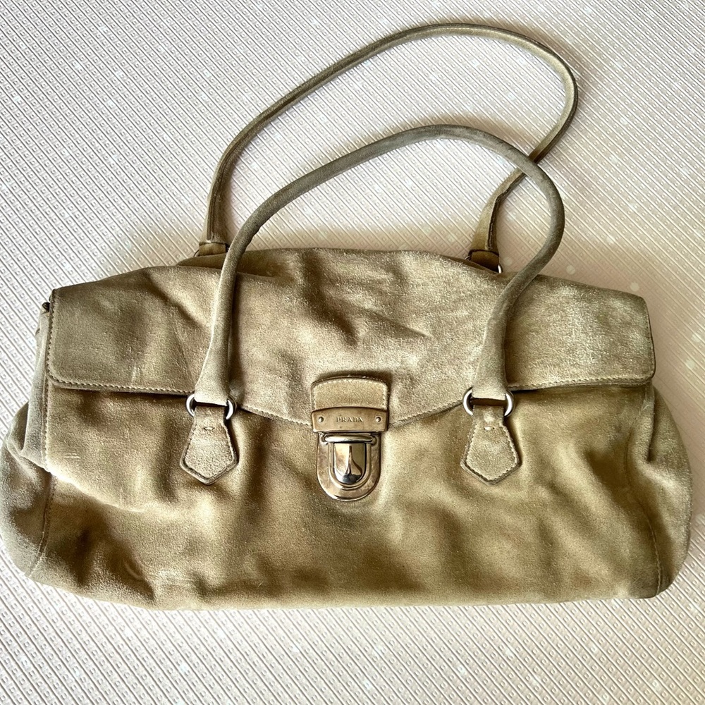 Prada Scamasciato East Bag Gray Suede